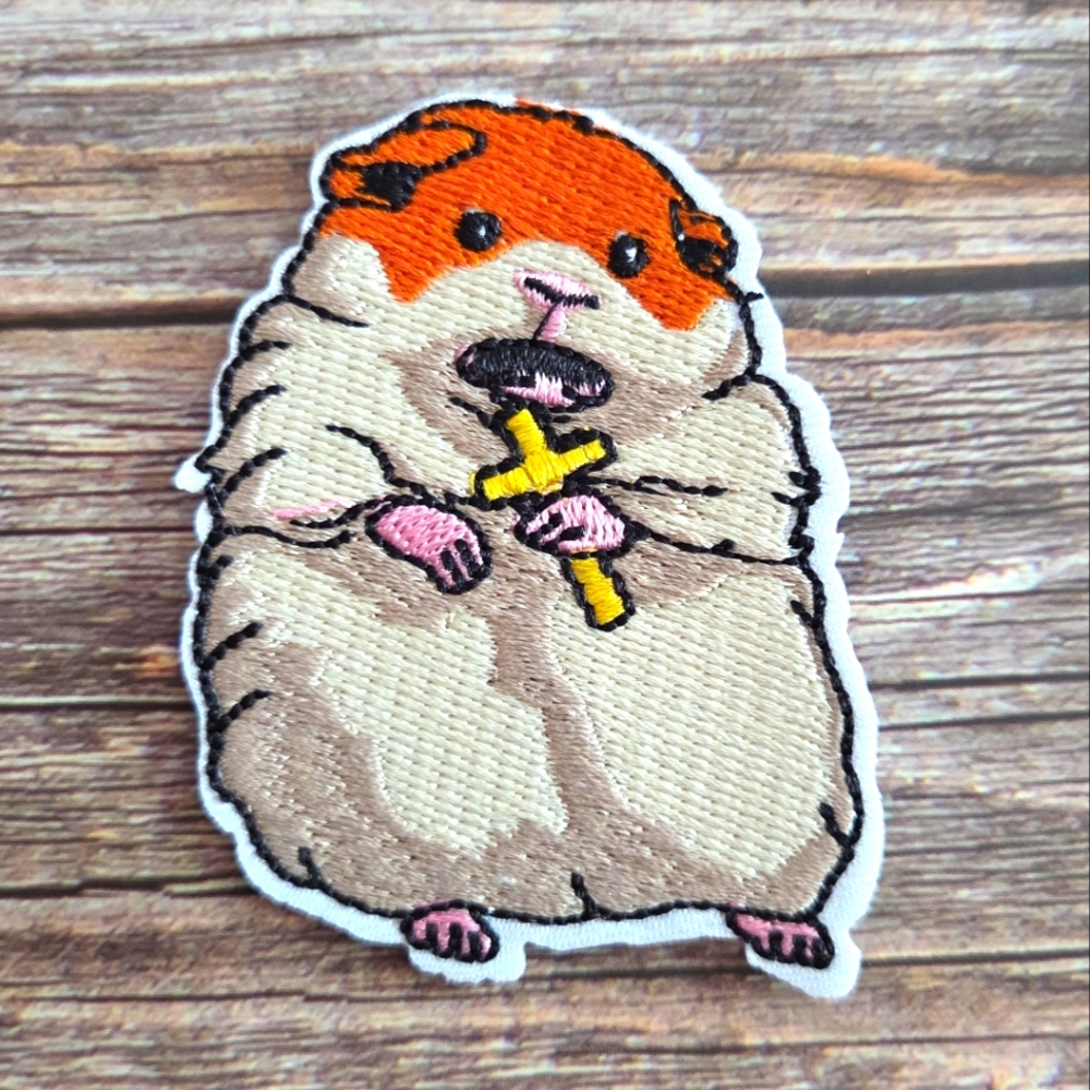 Hampster Holding Cross Funny Goth Gerbil Vampire Horror Iron On Patch